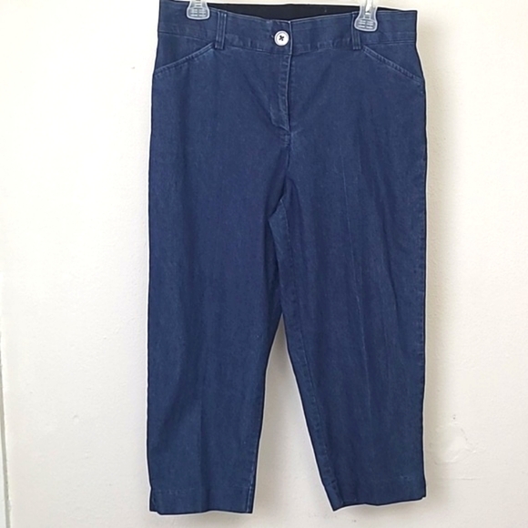 Capris light weight stretch denim front pockets button zipper fly dark wash - Picture 1 of 6
